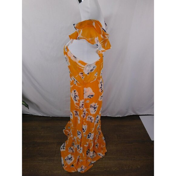 Bleuh Ciel Dress Womens Large Orange Floral Maxi Button Front Ruffle Lined - Picture 7 of 12